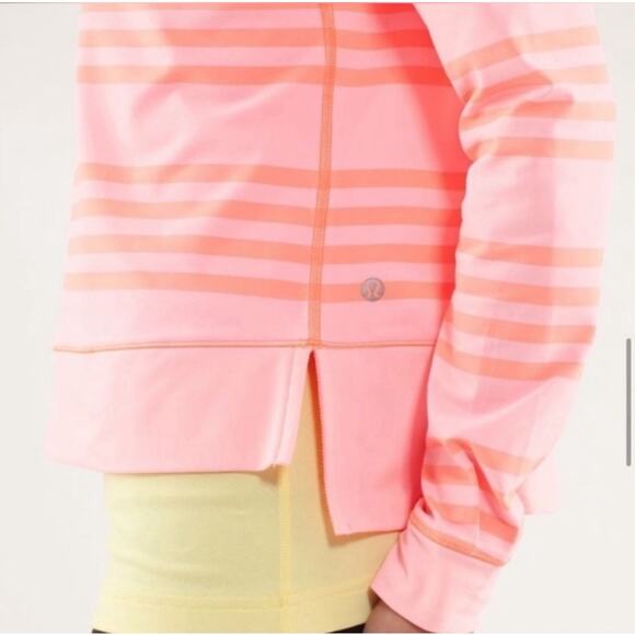 Lululemon Size 4 Warm Up Crew CORAL Stripe hi lo zipper top - Picture 5 of 9